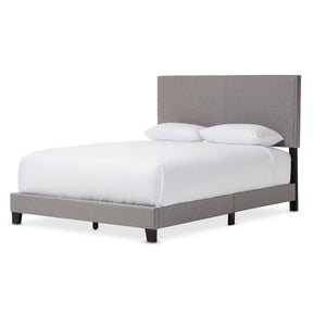 Baxton Studio Ramon Modern and Contemporary Grey Fabric Upholstered Queen Size Bed with Nail Heads Baxton Studio-Queen Bed-Minimal And Modern - 2