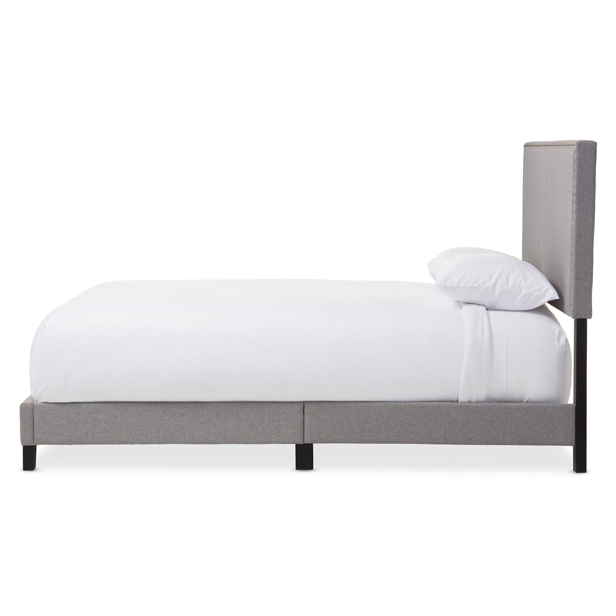 Baxton Studio Ramon Modern and Contemporary Grey Fabric Upholstered Queen Size Bed with Nail Heads Baxton Studio-Queen Bed-Minimal And Modern - 3