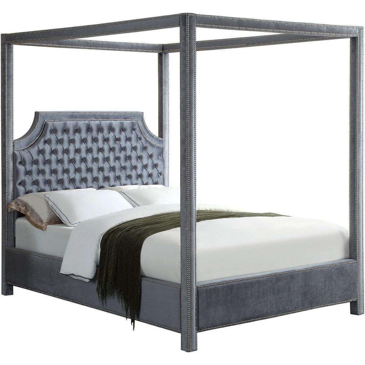 Meridian Furniture Rowan Grey Velvet King Bed-Minimal & Modern