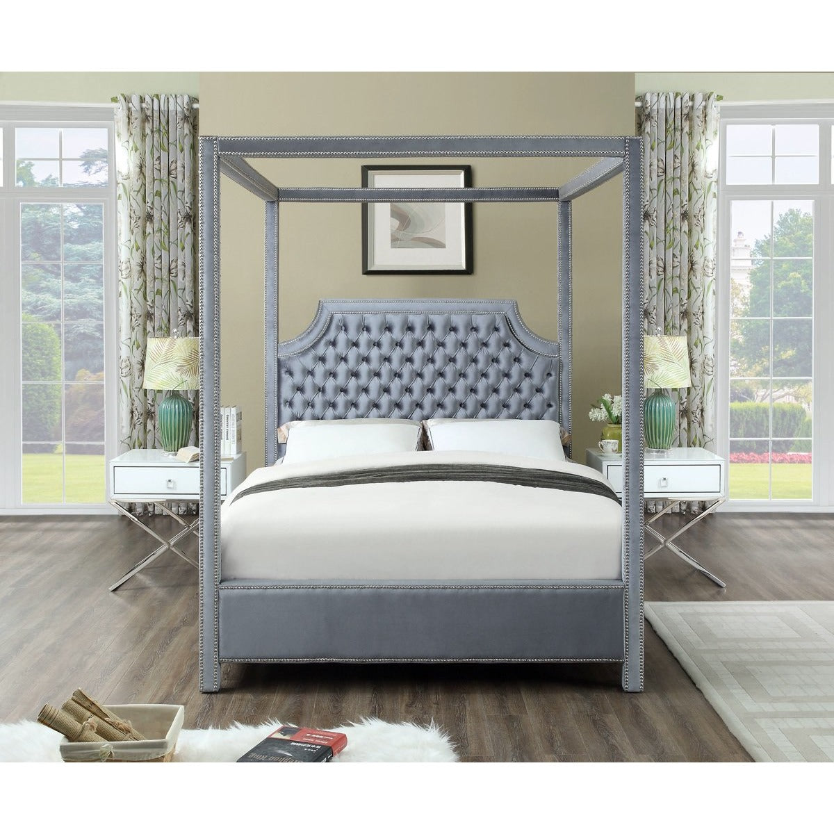 Meridian Furniture Rowan Grey Velvet King Bed-Minimal & Modern