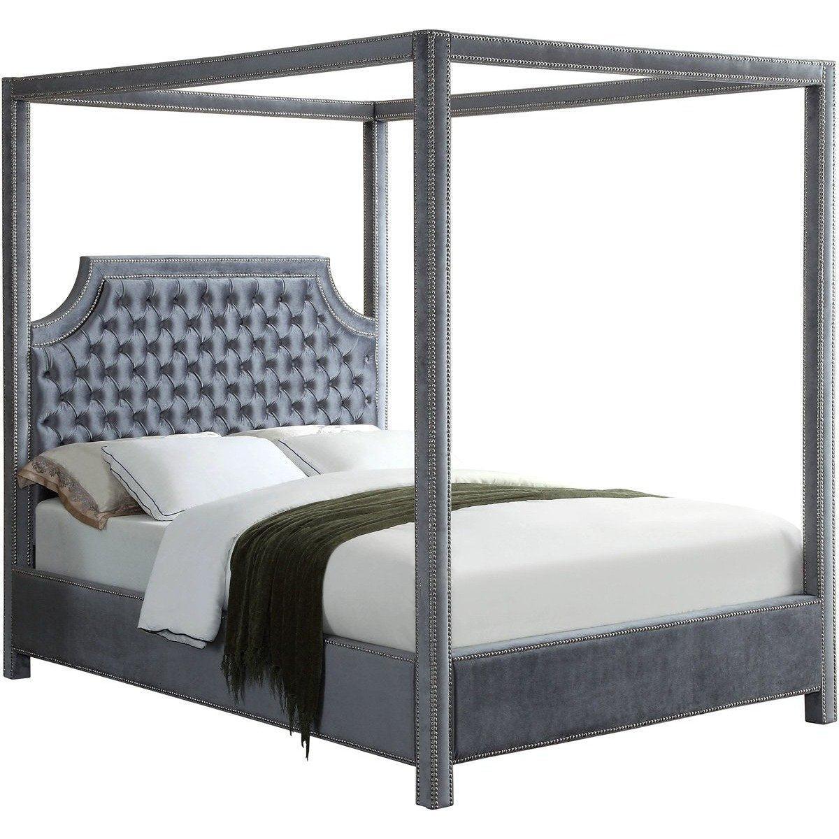 Meridian Furniture Rowan Grey Velvet Queen Bed (3 Boxes)Meridian Furniture - Queen Bed (3 Boxes) - Minimal And Modern - 1