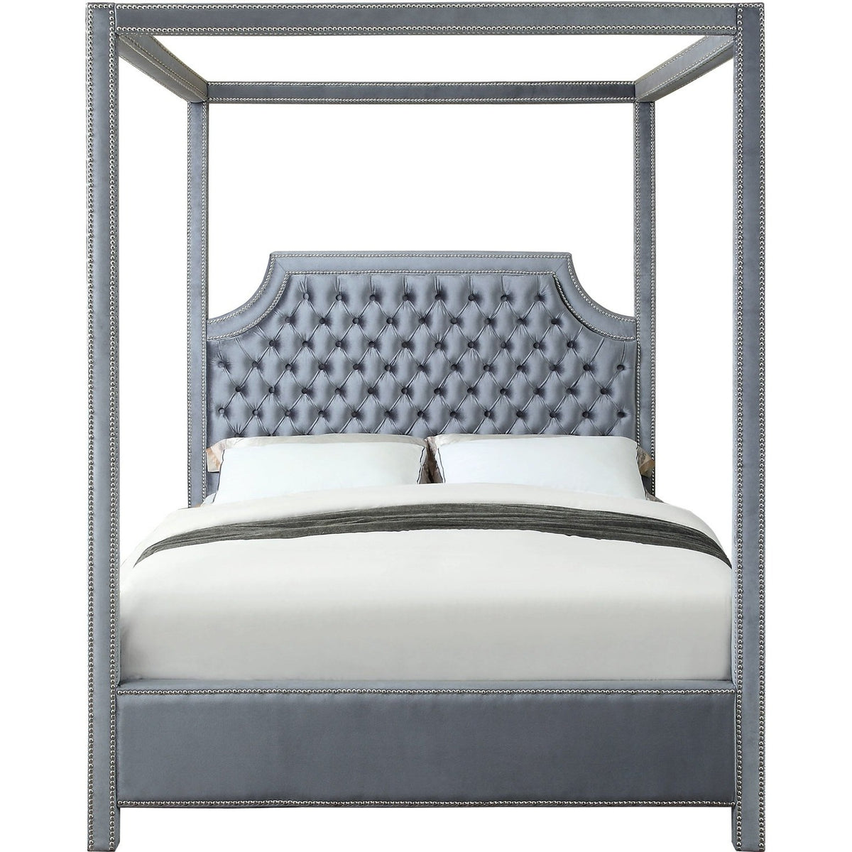 Meridian Furniture Rowan Grey Velvet Queen Bed-Minimal & Modern