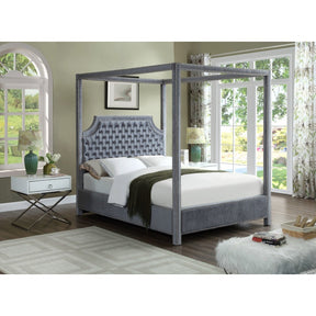 Meridian Furniture Rowan Grey Velvet Queen Bed-Minimal & Modern