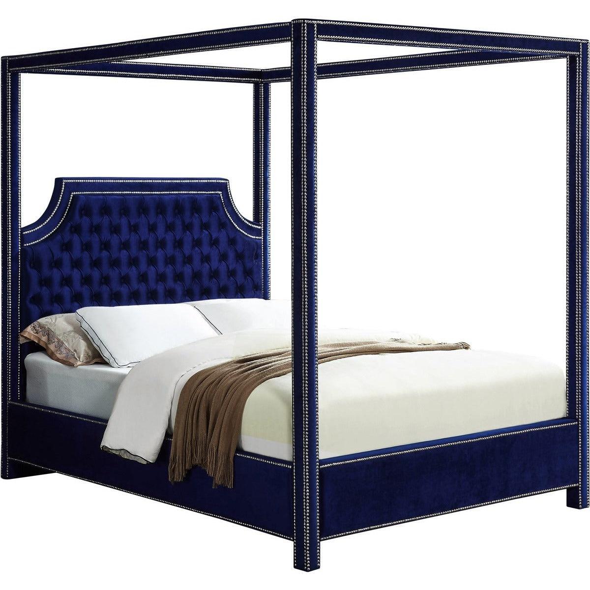 Meridian Furniture Rowan Navy Velvet King Bed-Minimal & Modern