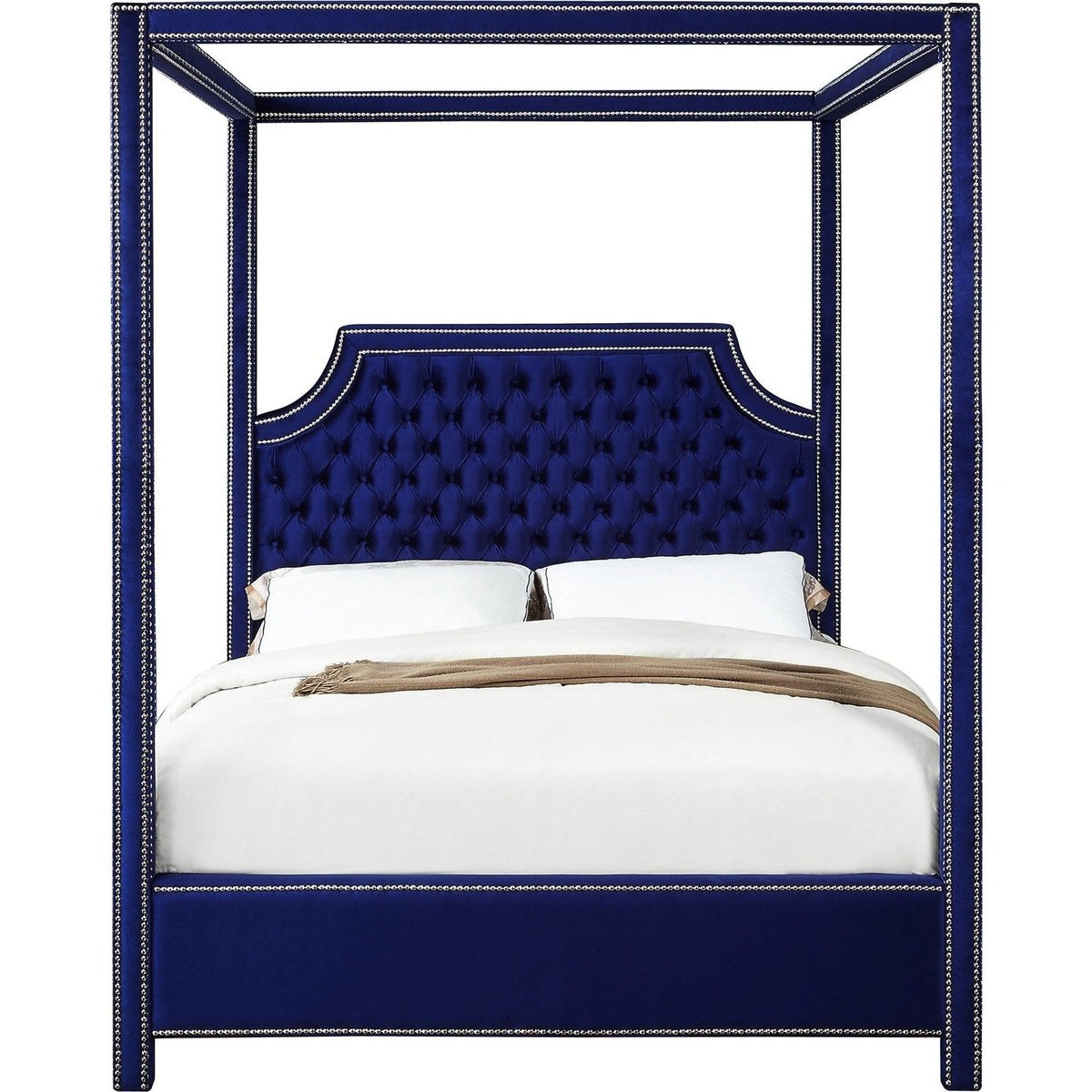 Meridian Furniture Rowan Navy Velvet King Bed (3 Boxes)