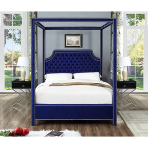 Meridian Furniture Rowan Navy Velvet Queen Bed-Minimal & Modern