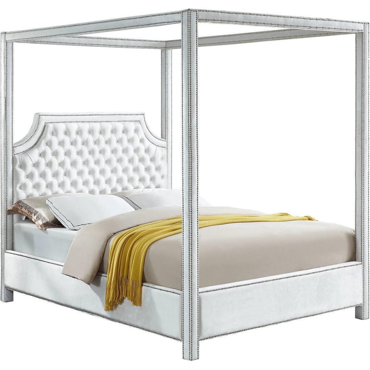 Meridian Furniture Rowan White Velvet King Bed-Minimal & Modern