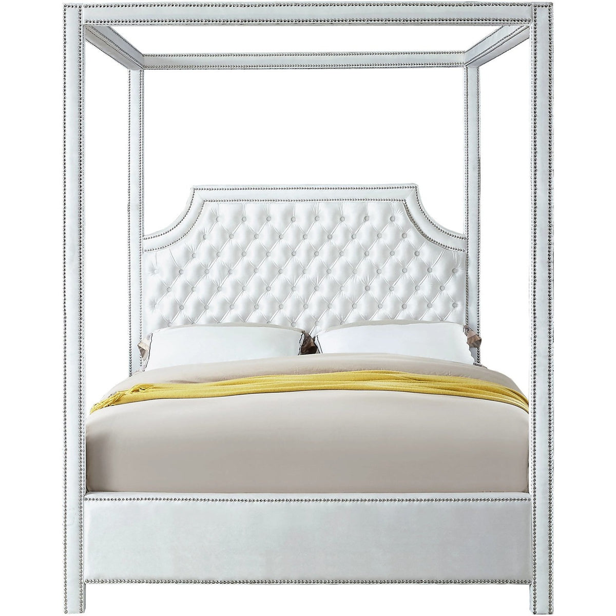 Meridian Furniture Rowan White Velvet King Bed-Minimal & Modern