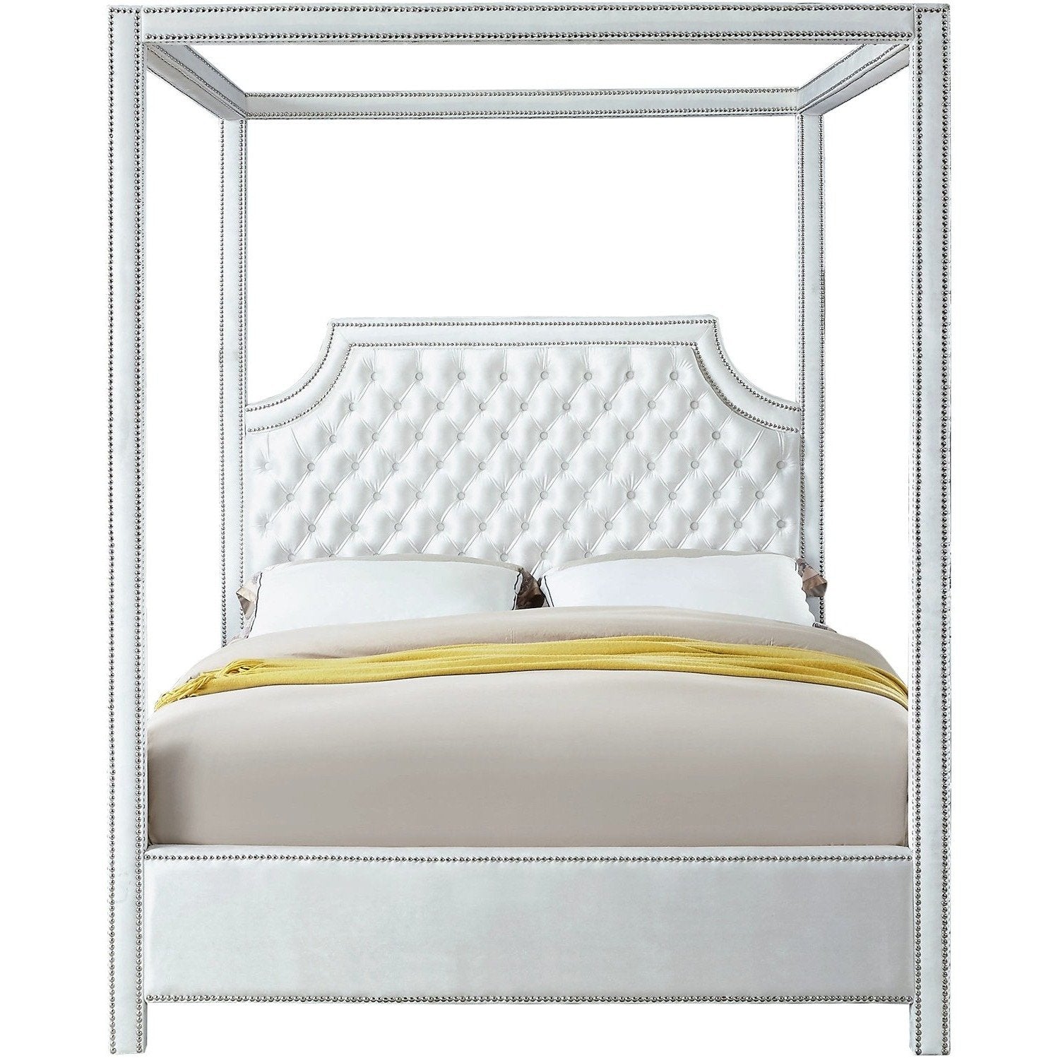 Meridian Furniture Rowan White Velvet King Bed (3 Boxes)