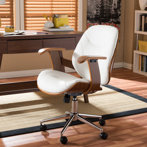 Baxton Studio Rathburn Modern and Contemporary White and Walnut Office Chair Baxton Studio-office chairs-Minimal And Modern - 1