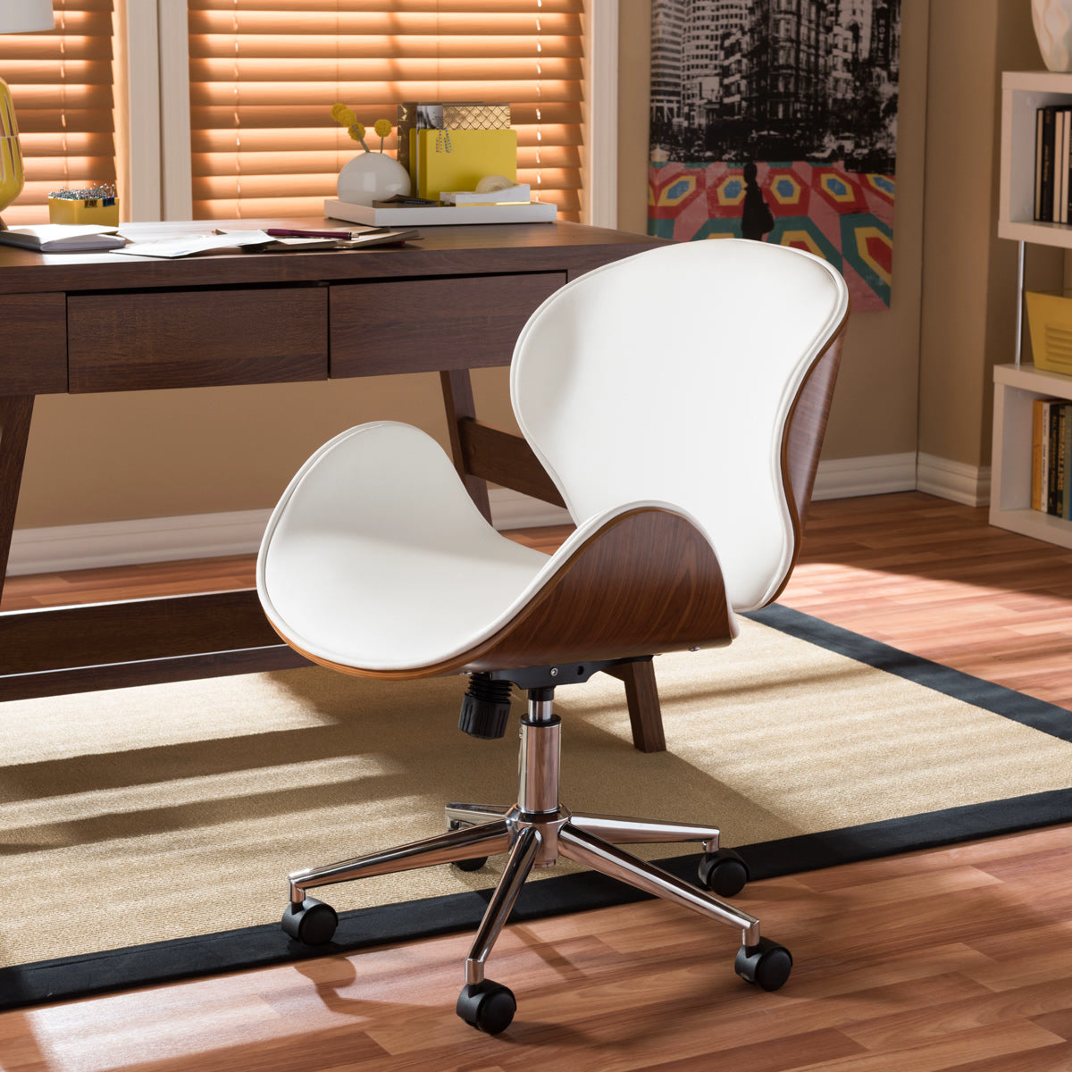 Baxton Studio Bruce Modern and Contemporary White and Walnut Office Chair Baxton Studio-office chairs-Minimal And Modern - 1