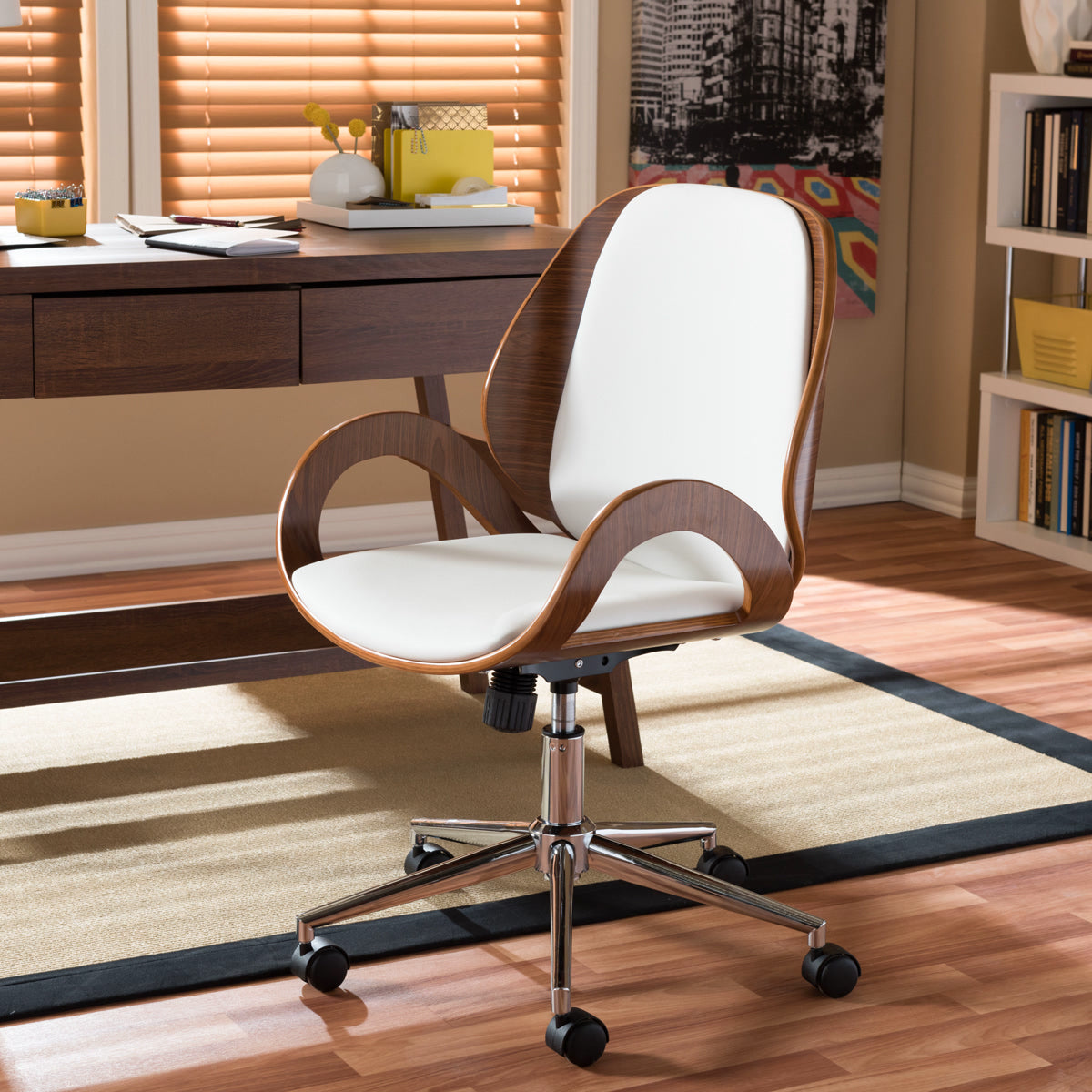 Baxton Studio Watson Modern and Contemporary White and Walnut Office Chair Baxton Studio-office chairs-Minimal And Modern - 1
