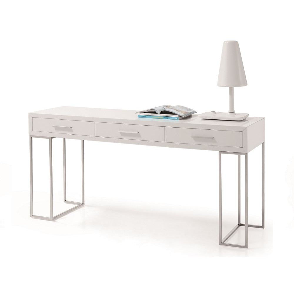 J&M Furniture White and Metal Contemporary Writing Work Computer SG02 Modern Office Desk-Minimal & Modern