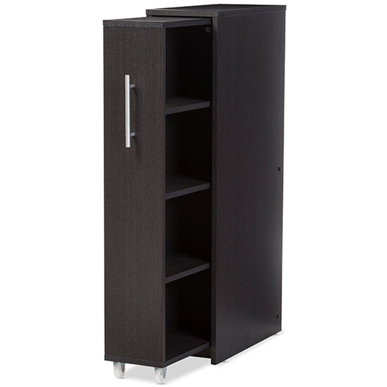 Baxton Studio Lindo Dark Brown Wood Bookcase with One Pulled-out Door Shelving Cabinet Baxton Studio--Minimal And Modern - 3
