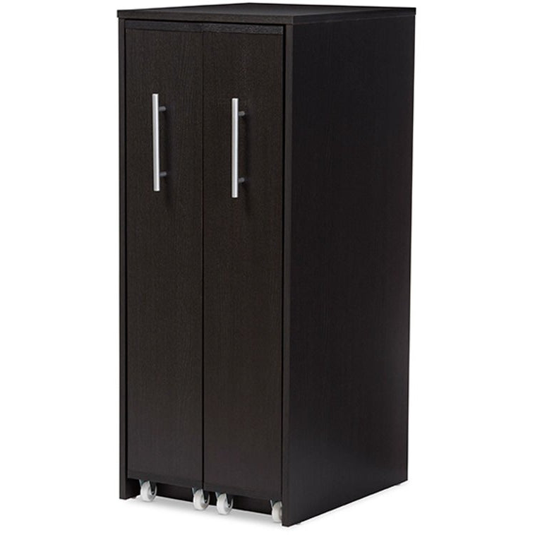 Baxton Studio Lindo Dark Brown Wood Bookcase with Two Pulled-out Doors Shelving Cabinet Baxton Studio--Minimal And Modern - 2