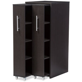 Baxton Studio Lindo Dark Brown Wood Bookcase with Two Pulled-out Doors Shelving Cabinet Baxton Studio--Minimal And Modern - 3