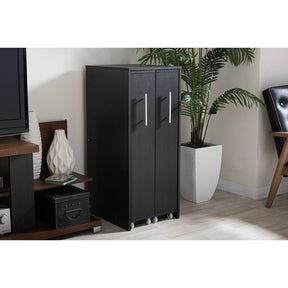 Baxton Studio Lindo Dark Brown Wood Bookcase with Two Pulled-out Doors Shelving Cabinet Baxton Studio--Minimal And Modern - 5