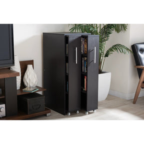 Baxton Studio Lindo Dark Brown Wood Bookcase with Two Pulled-out Doors Shelving Cabinet Baxton Studio--Minimal And Modern - 6