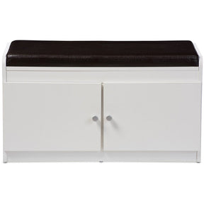 Baxton Studio Margaret Modern and Contemporary White Wood 2-Door Shoe Cabinet with Faux Leather Seating Bench Baxton Studio-benches-Minimal And Modern - 1