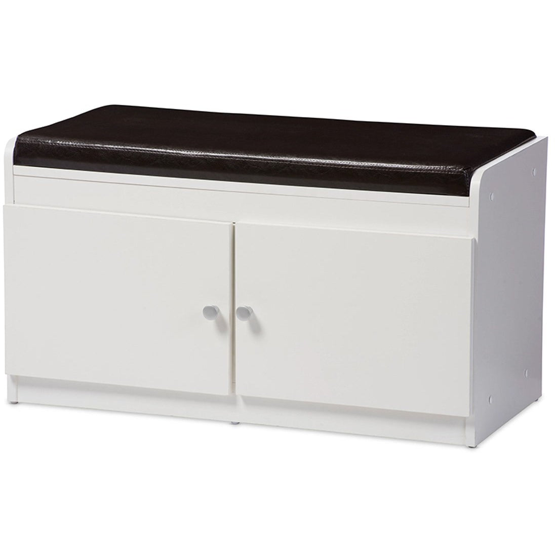 Baxton Studio Margaret Modern and Contemporary White Wood 2-Door Shoe Cabinet with Faux Leather Seating Bench Baxton Studio-benches-Minimal And Modern - 2