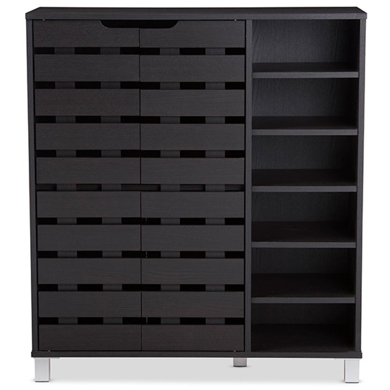 Baxton Studio Shirley Modern and Contemporary Dark Brown Wood 2-Door Shoe Cabinet with Open Shelves Baxton Studio--Minimal And Modern - 1