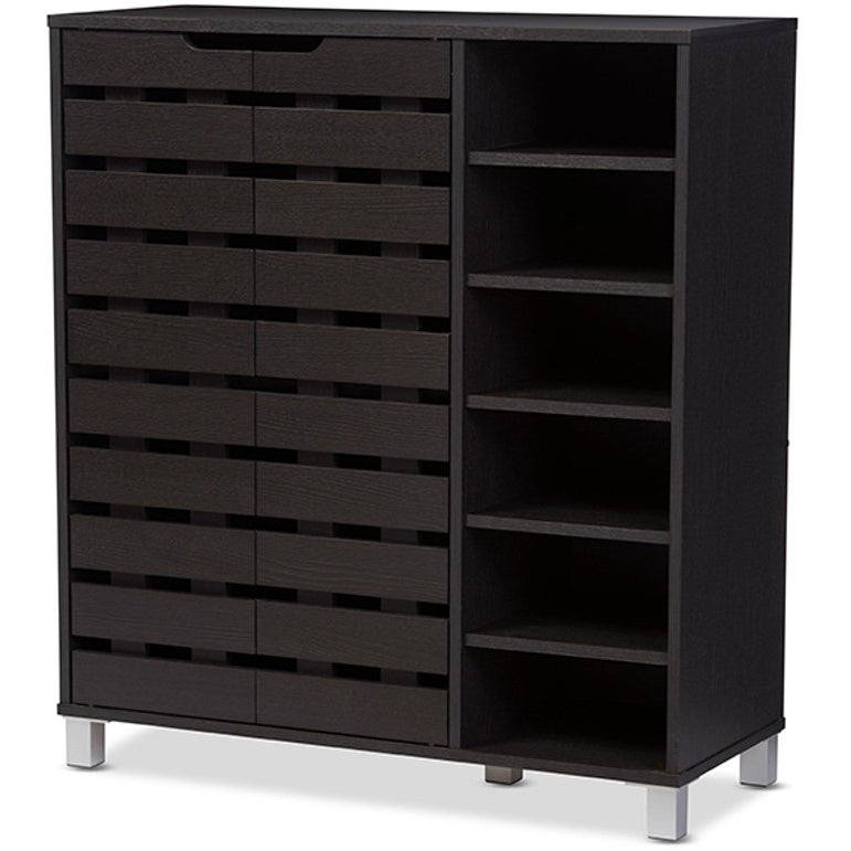 Baxton Studio Shirley Modern and Contemporary Dark Brown Wood 2-Door Shoe Cabinet with Open Shelves Baxton Studio--Minimal And Modern - 2