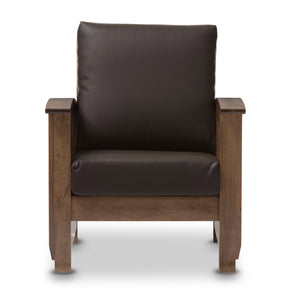 Baxton Studio Charlotte Modern Classic Mission Style Walnut Brown Wood and Dark Brown Faux Leather 1-Seater Lounge Chair Baxton Studio-chairs-Minimal And Modern - 2
