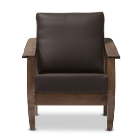 Baxton Studio Pierce Mid-Century Modern Walnut Brown Wood and Dark Brown Faux Leather 1-Seater Lounge Chair Baxton Studio-chairs-Minimal And Modern - 2