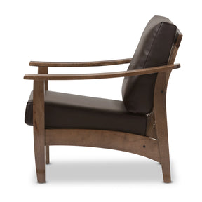 Baxton Studio Pierce Mid-Century Modern Walnut Brown Wood and Dark Brown Faux Leather 1-Seater Lounge Chair Baxton Studio-chairs-Minimal And Modern - 4