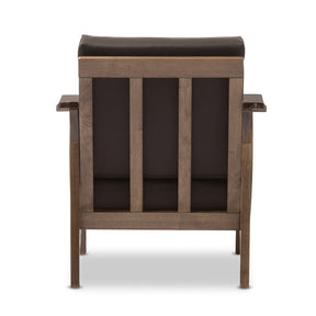 Baxton Studio Pierce Mid-Century Modern Walnut Brown Wood and Dark Brown Faux Leather 1-Seater Lounge Chair Baxton Studio-chairs-Minimal And Modern - 5