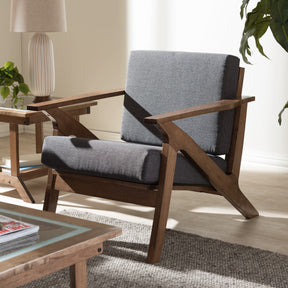Baxton Studio Cayla Mid-Century Modern Grey Fabric and "Walnut" Brown Wood Living Room 1-Seater Lounge Chair Baxton Studio-chairs-Minimal And Modern - 1