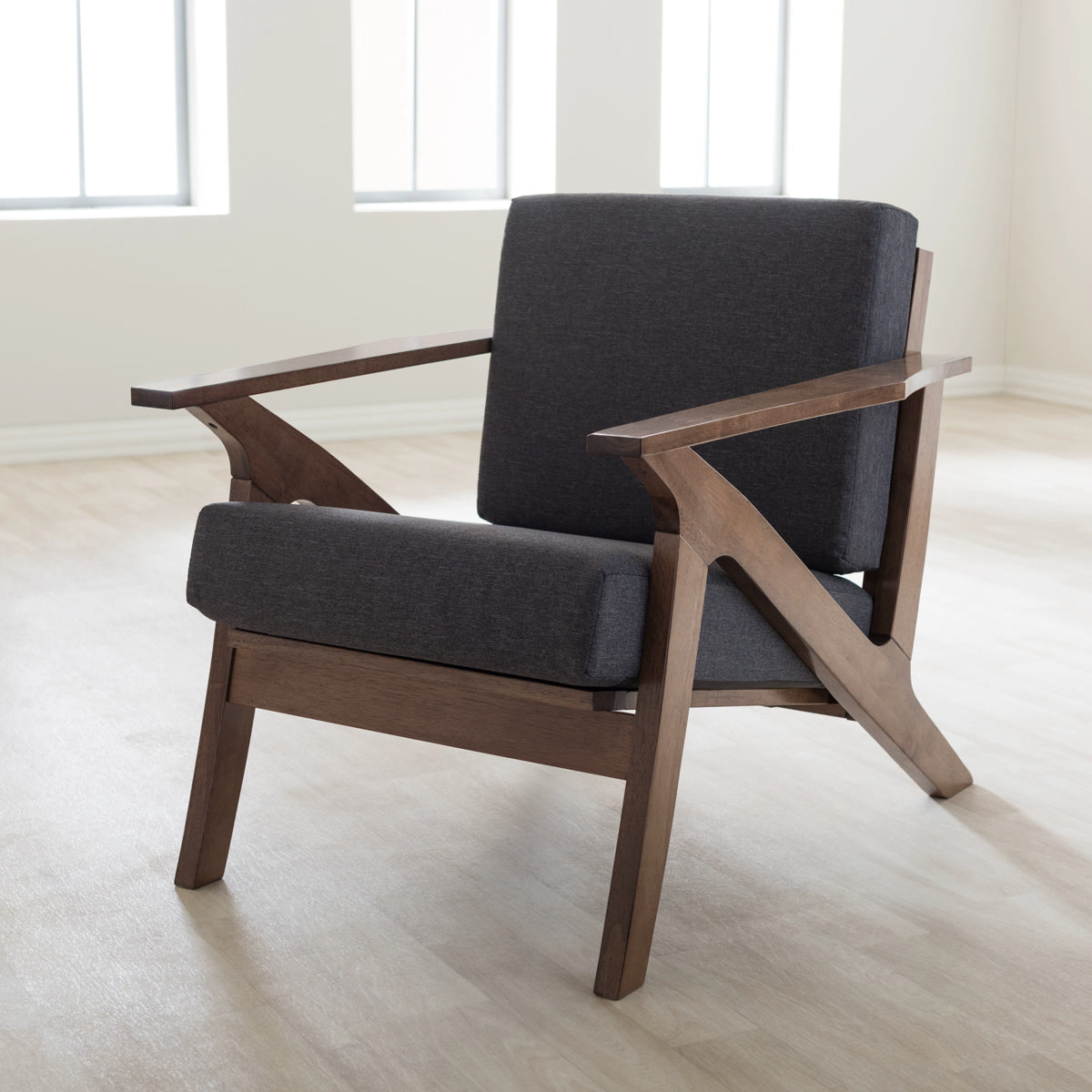 Baxton Studio Cayla Mid-Century Modern Grey Fabric and "Walnut" Brown Wood Living Room 1-Seater Lounge Chair Baxton Studio-chairs-Minimal And Modern - 6