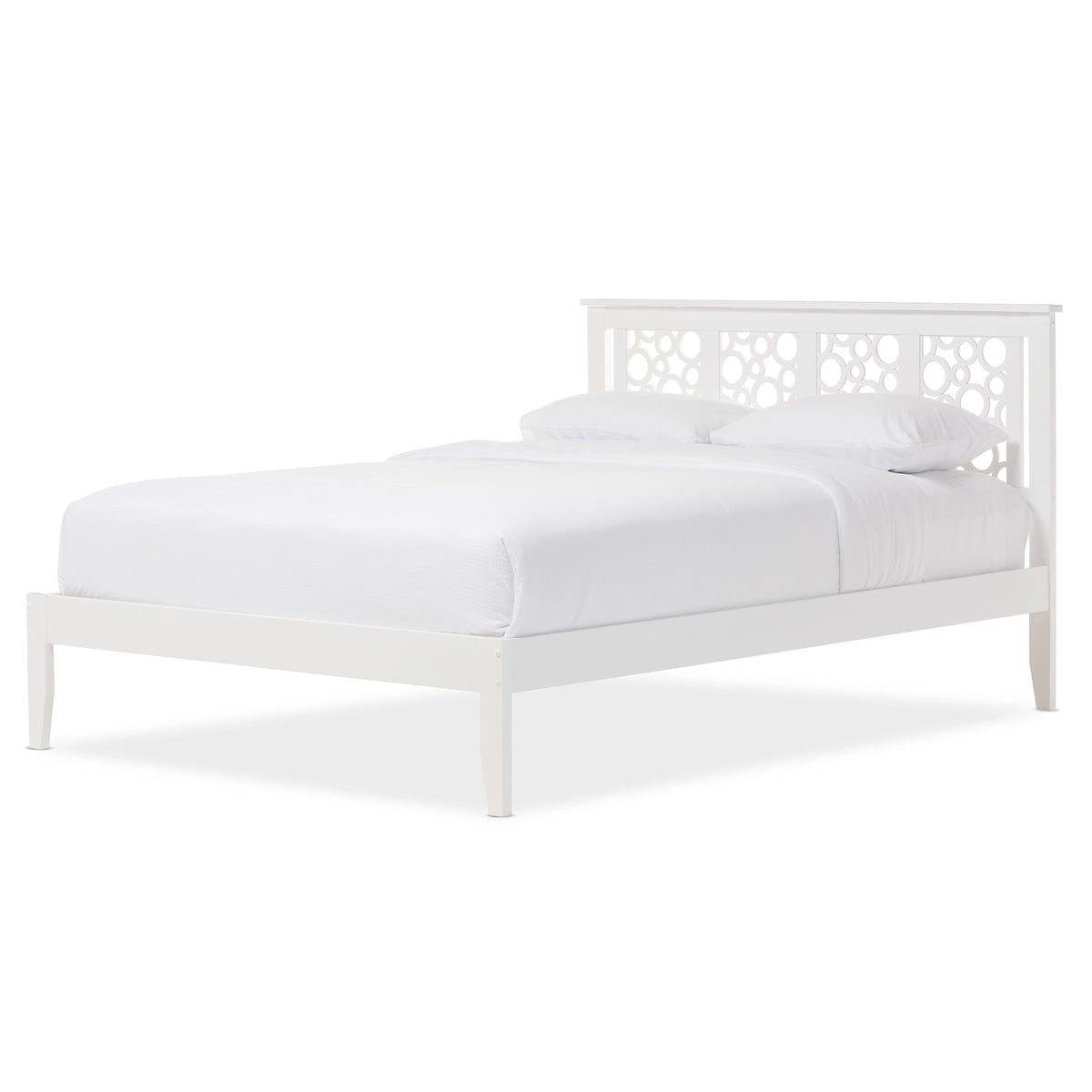 Baxton Studio Celine Modern and Contemporary Geometric Pattern White Solid Wood Full Size Platform Bed  Baxton Studio-Full Bed-Minimal And Modern - 2
