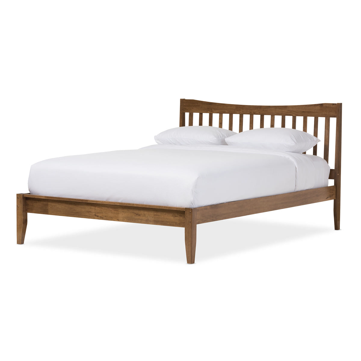 Baxton Studio Edeline Mid-Century Modern Solid Walnut Wood Curvaceous Slatted Queen Size Platform Bed  Baxton Studio-Queen Bed-Minimal And Modern - 2