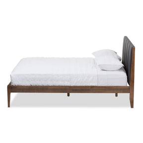 Baxton Studio Ember Mid-Century Dark Grey Fabric and Medium Brown Finish Wood Full Size Platform Bed Baxton Studio-Full Bed-Minimal And Modern - 3