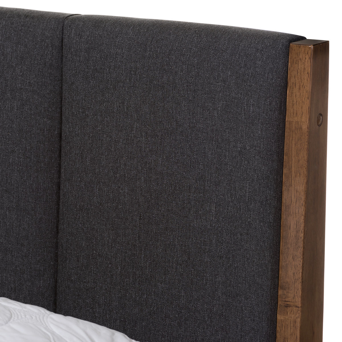 Baxton Studio Ember Mid-Century Dark Grey Fabric and Medium Brown Finish Wood Queen Size Platform Bed Baxton Studio-Queen Bed-Minimal And Modern - 5