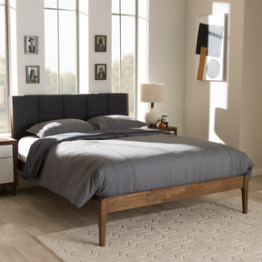 Baxton Studio Ember Mid-Century Dark Grey Fabric and Medium Brown Finish Wood King Size Platform Bed Baxton Studio-King Bed-Minimal And Modern - 7