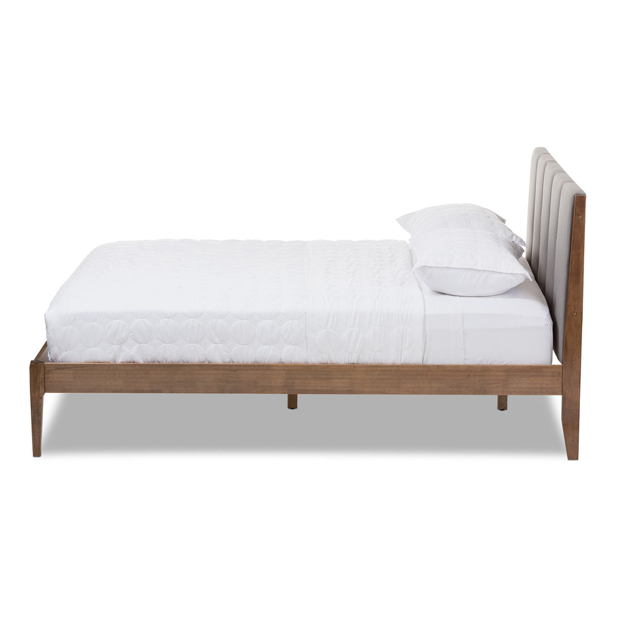Baxton Studio Ember Mid-Century Light Grey Fabric and Medium Brown Finish Wood Queen Size Platform Bed Baxton Studio-Queen Bed-Minimal And Modern - 3