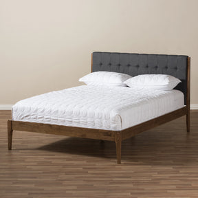 Baxton Studio Clifford Mid-Century Dark Grey Fabric and Medium Brown Finish Wood King Size Platform Bed Baxton Studio-King Bed-Minimal And Modern - 8