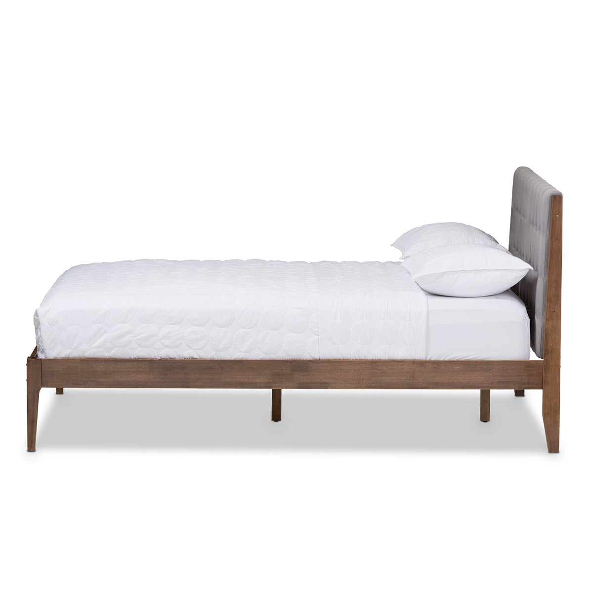 Baxton Studio Clifford Mid-Century Light Grey Fabric and Medium Brown Finish Wood Queen Size Platform Bed Baxton Studio-Queen Bed-Minimal And Modern - 3