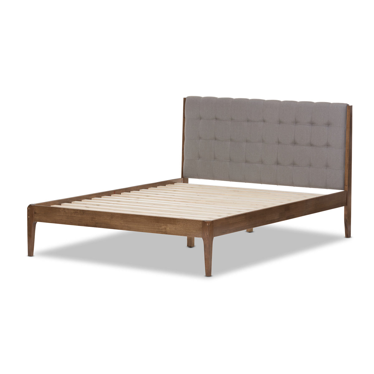 Baxton Studio Clifford Mid-Century Light Grey Fabric and Medium Brown Finish Wood Queen Size Platform Bed Baxton Studio-Queen Bed-Minimal And Modern - 4