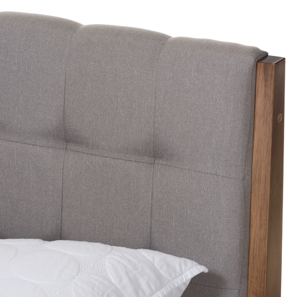 Baxton Studio Clifford Mid-Century Light Grey Fabric and Medium Brown Finish Wood Full Size Platform Bed Baxton Studio-Full Bed-Minimal And Modern - 5