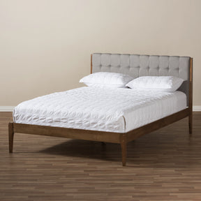 Baxton Studio Clifford Mid-Century Light Grey Fabric and Medium Brown Finish Wood Queen Size Platform Bed Baxton Studio-Queen Bed-Minimal And Modern - 8