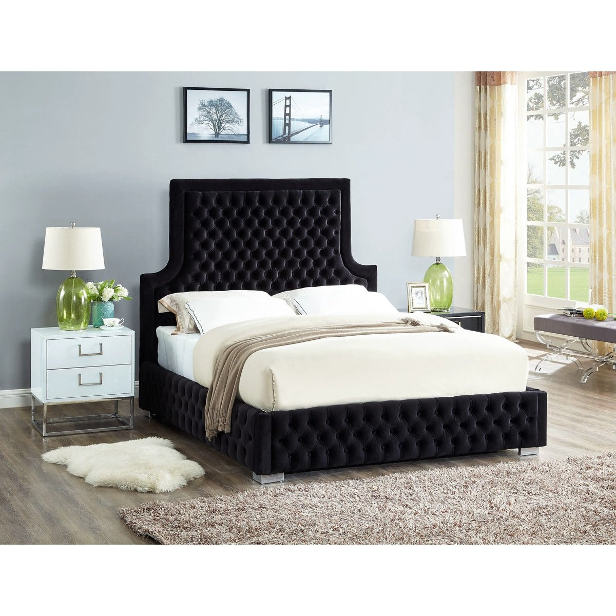 Meridian Furniture Sedona Black Velvet King Bed-Minimal & Modern