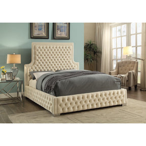 Meridian Furniture Sedona Cream Velvet Queen Bed-Minimal & Modern