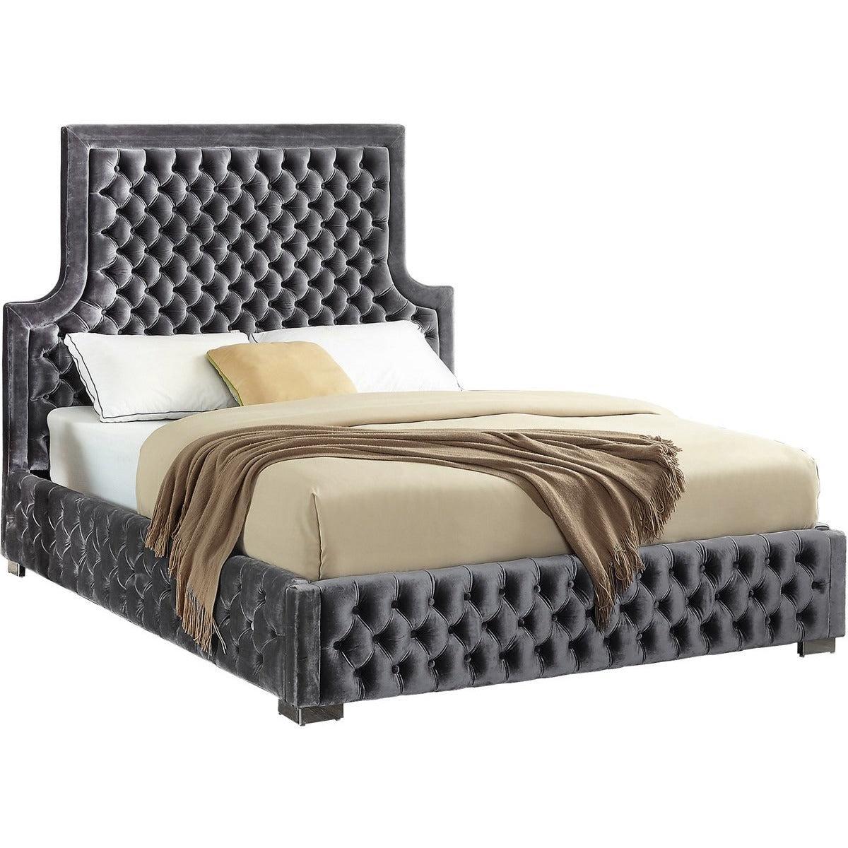 Meridian Furniture Sedona Grey Velvet King BedMeridian Furniture - King Bed - Minimal And Modern - 1