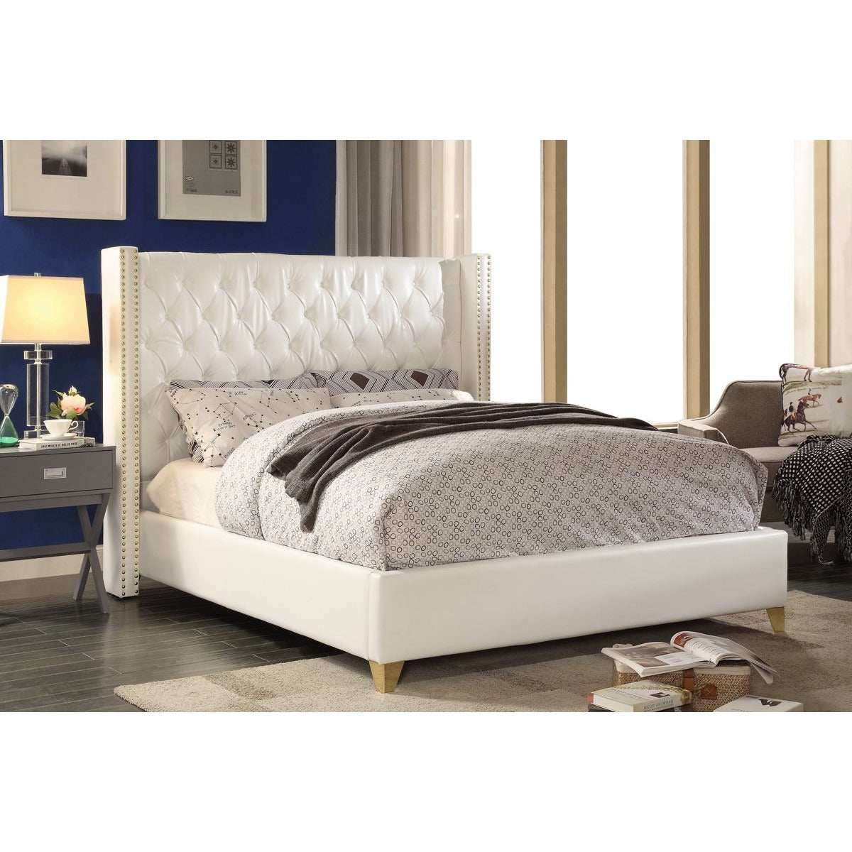 Meridian Furniture Soho White Bonded Leather Queen Bed-Minimal & Modern