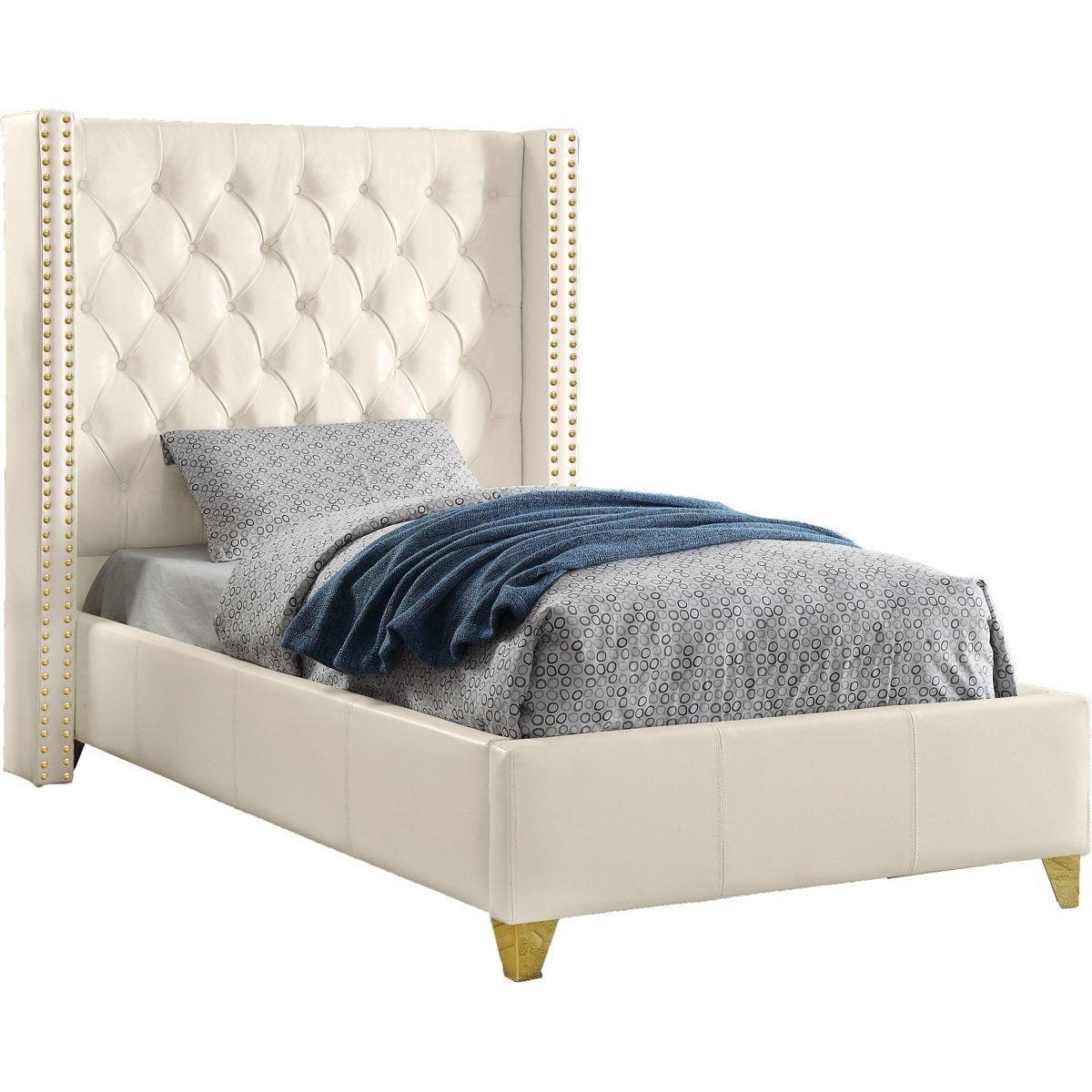 Meridian Furniture Soho White Bonded Leather Twin BedMeridian Furniture - Twin Bed - Minimal And Modern - 1