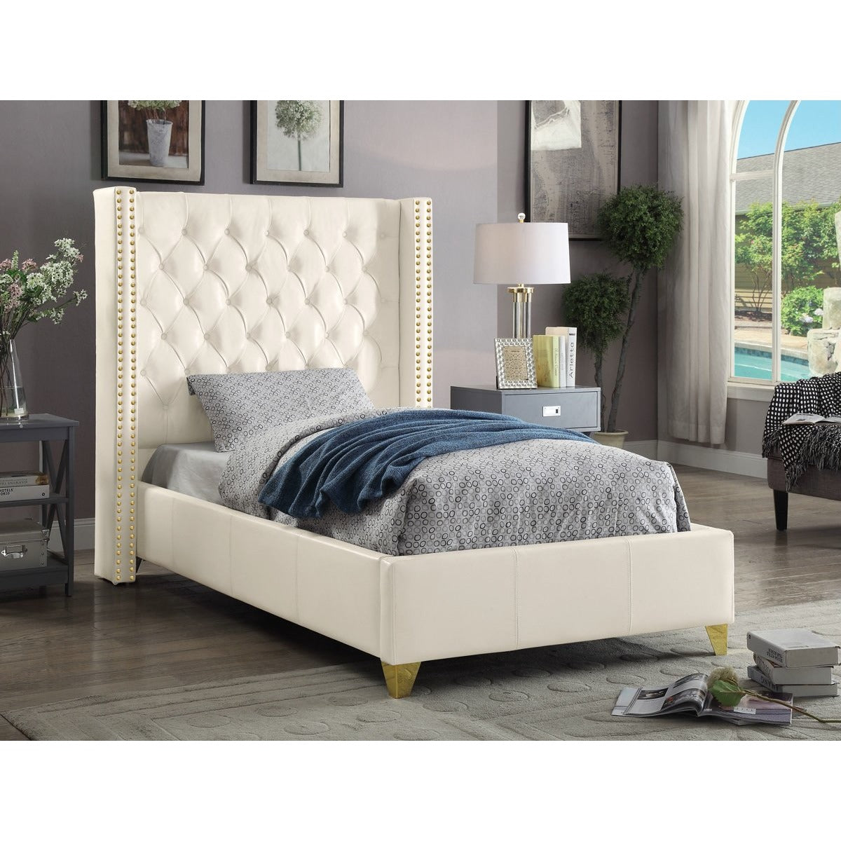 Meridian Furniture Soho White Bonded Leather Twin Bed-Minimal & Modern