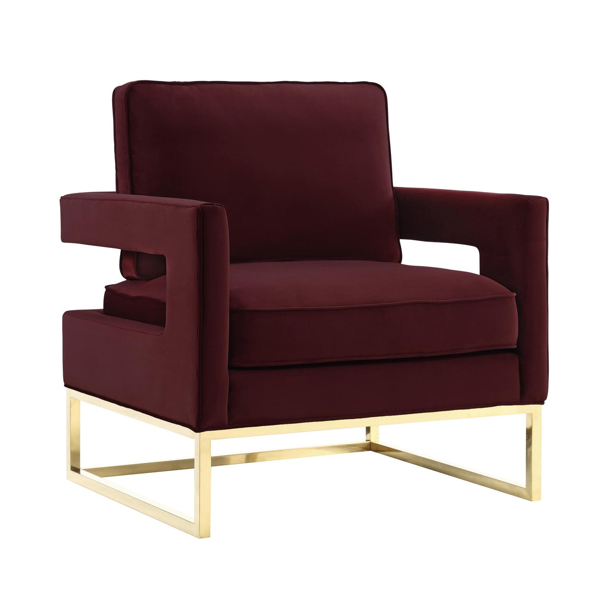 TOV Furniture Modern Avery Maroon Velvet Chair With Polished Gold Base - TOV-A110